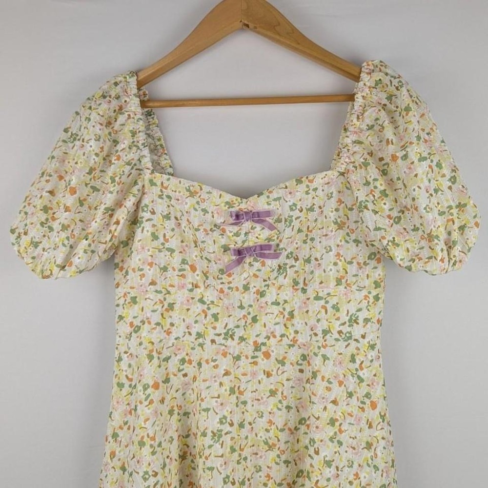 SinceThen NWT Ditsy Floral‎ Puff Sleeve Smocked Mini Dress Medium - Picture 4 of 7